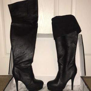 Black leather over the knee boots